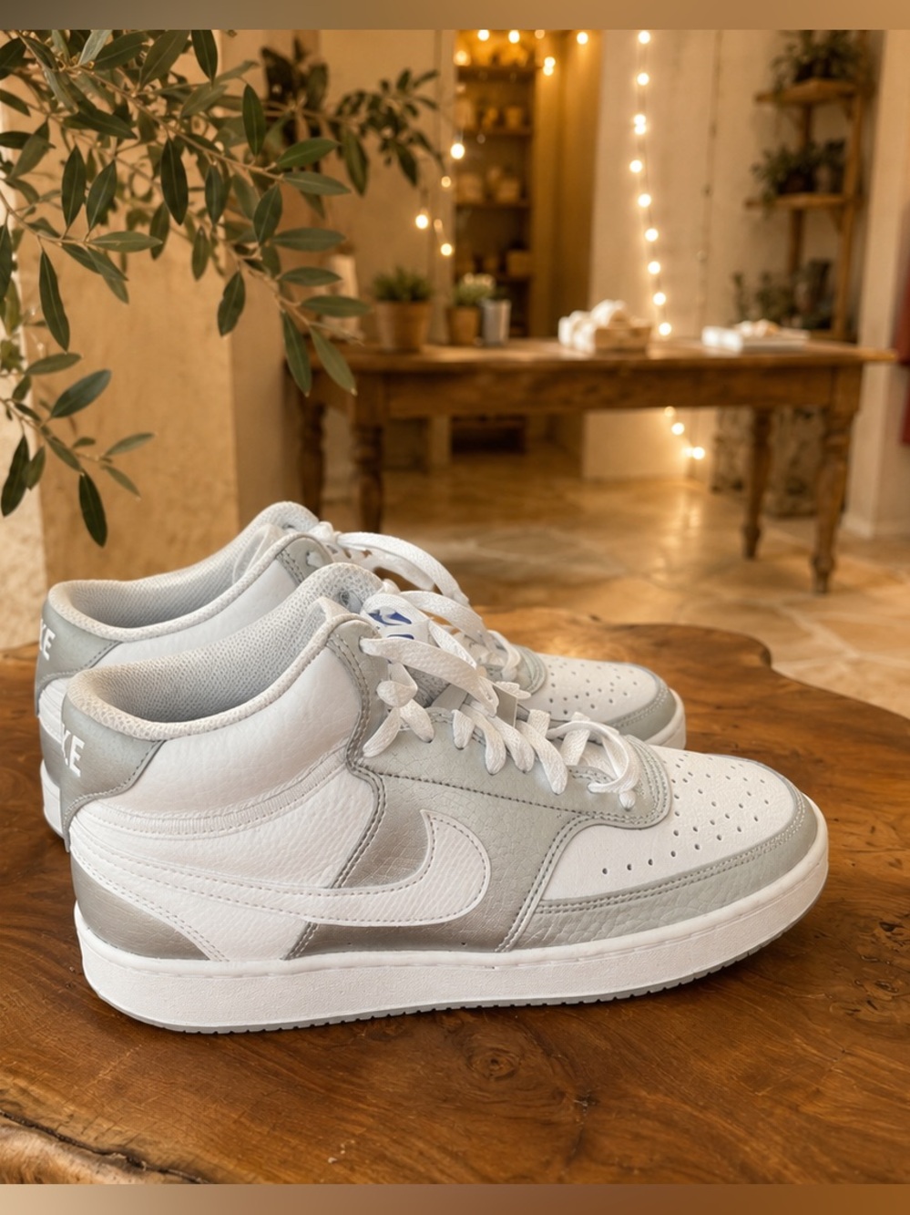 Nike Women's White and Silver High-Top Athletic Shoes